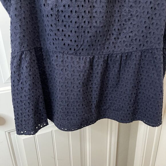 Lane Bryant Eyelet Sleeveless Peplum Top Tank Womens Size 22 Keyhole Navy Blue - Picture 3 of 10